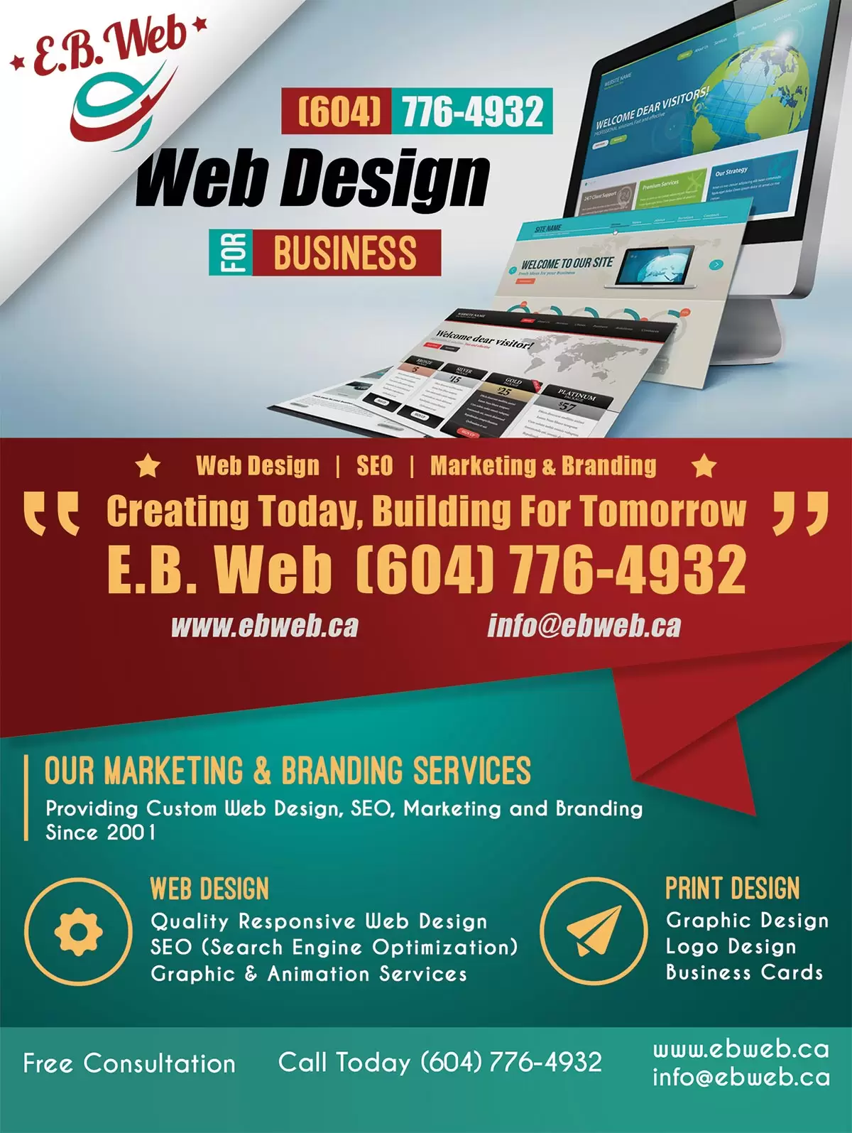E.B. Web, Web Design For Business Mega Flyer Advertisement For Abbotsford, The Fraser Valley and the Lower Mainland.